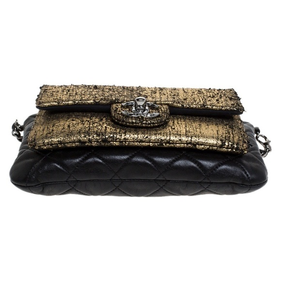 AUTHENTIC CHANEL Mineral Nights Clutch Gold Black Lambskin Wristlet Circa 2012 - Picture 7 of 15